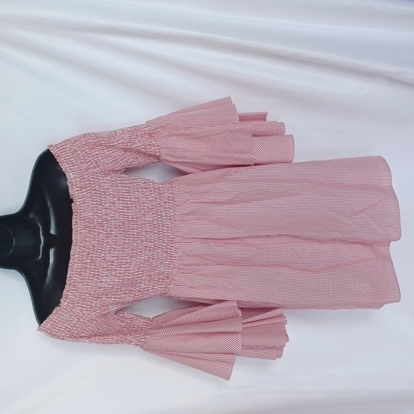 Gianni Bini Womens Off Shoulder Pinstripe Bell Sleeve Savannah Dress Size L - Picture 4 of 8